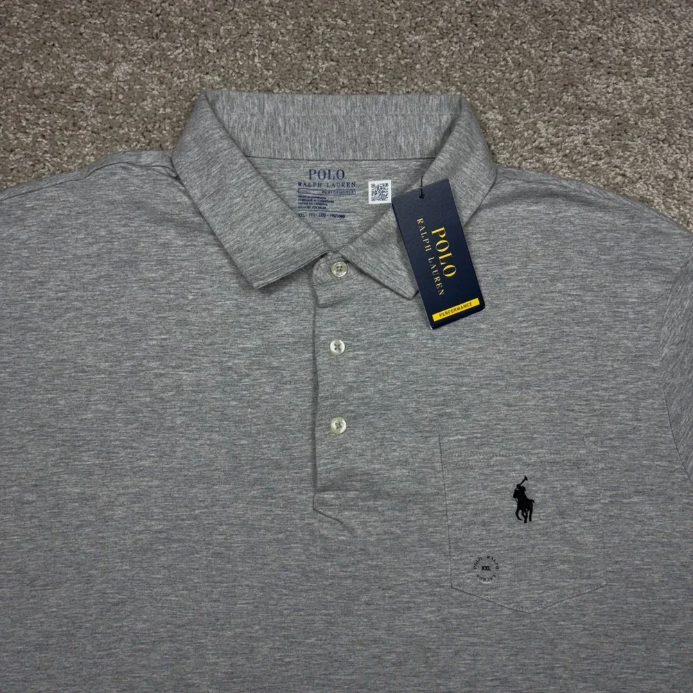 Polo Ralph Lauren Performance Mens XXL Heather Grey Short Sleeve Pocket Polo